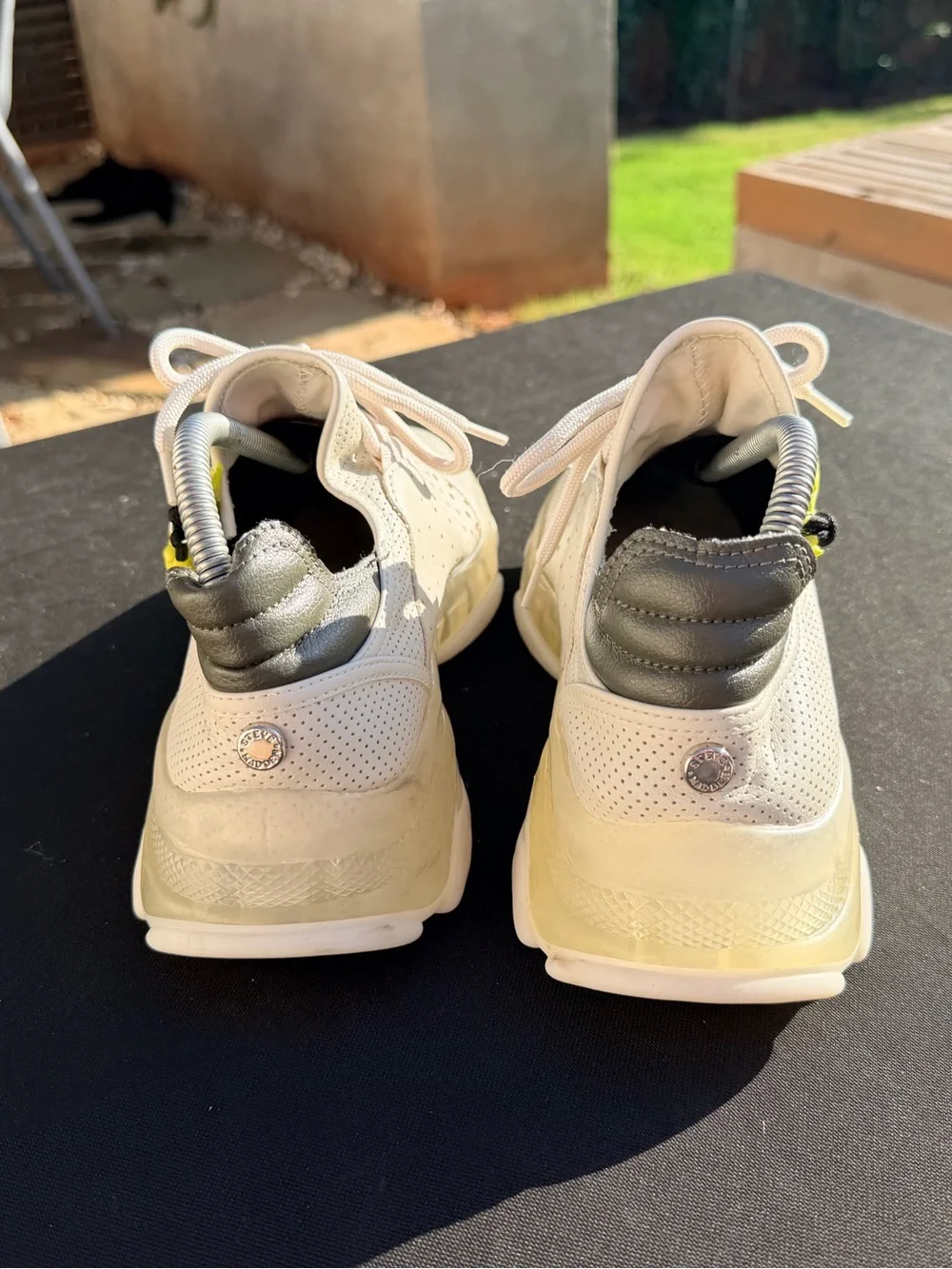 Steve Madden White Sneakers with Neon Yellow Stripe